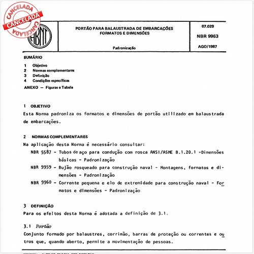 Portão para balaustrada de embarcações - Formatos e dimensões