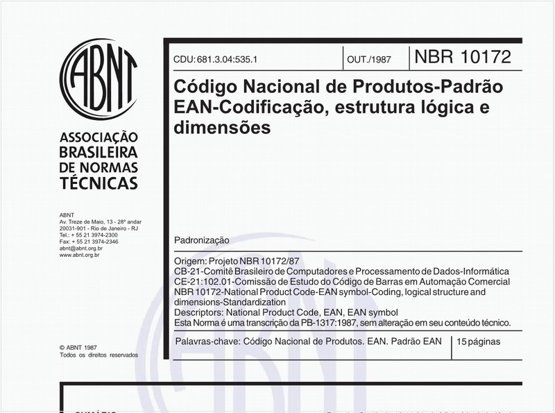 Código Nacional de Produtos - Padrão EAN - Codificação, estrutura lógica e dimensões - Padronização