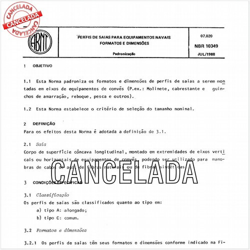 Perfis de saias para equipamentos navais - Formatos e dimensões