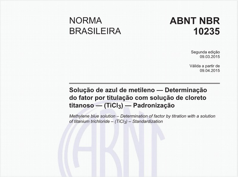 Solução de azul de metileno — Determinação do fator por titulação com solução de cloreto titanoso — (TiCl3) — Padronização