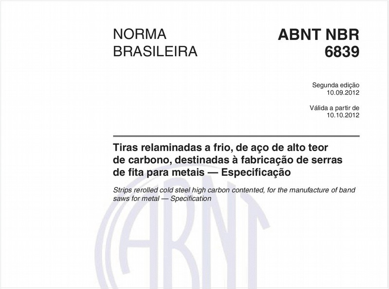 Tiras relaminadas a frio, de aço de alto teor de carbono, destinadas à fabricação de serras de fita para metais — Especificação