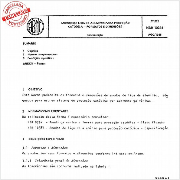 Anodos de liga de alumínio para proteção catódica - Formatos e dimensões