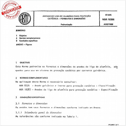 Anodos de liga de alumínio para proteção catódica - Formatos e dimensões
