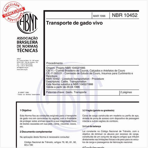 Transporte de gado vivo - Procedimento