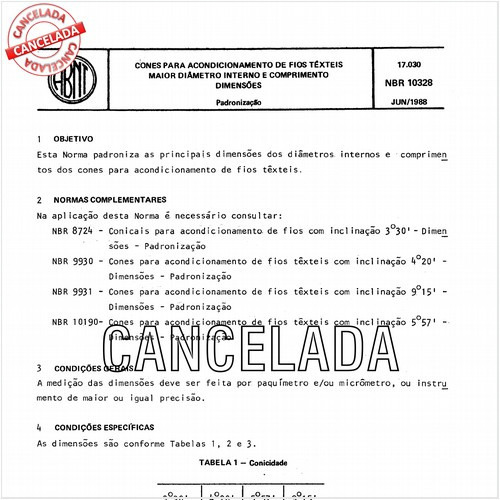Cones para acondicionamento de fios têxteis - Maior diâmetro interno e comprimento - Dimensões