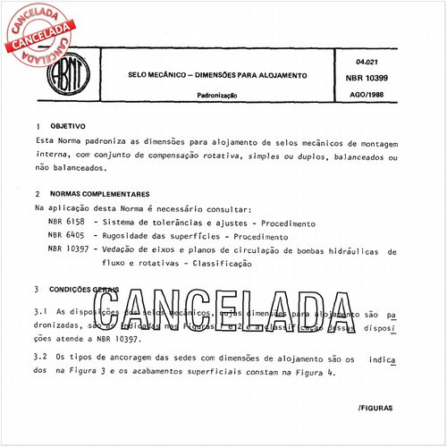 Selo mecânico - Dimensões para alojamento