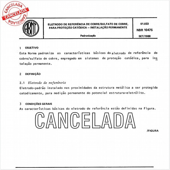 Eletrodo de referência de cobre/sulfato de cobre, para proteção catódica - Instalação permanente