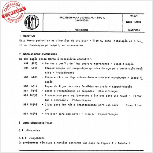 Projetor para uso naval - Tipo A - Dimensões
