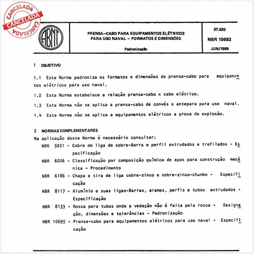 Prensa-cabo para equipamentos elétricos para uso naval - Formatos e dimensões