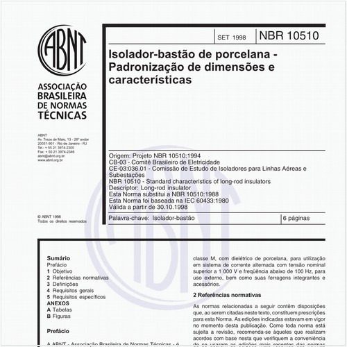 Isolador-bastão de porcelana - Padronização de dimensões e características