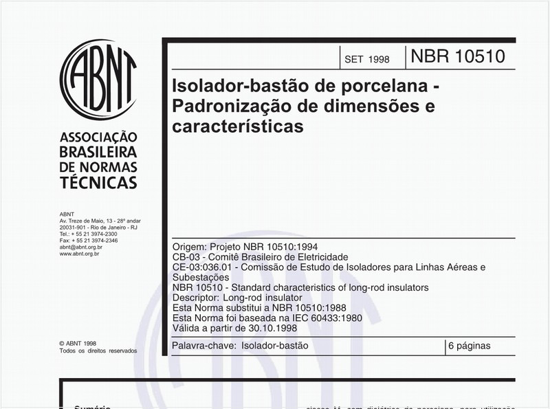 Isolador-bastão de porcelana - Padronização de dimensões e características