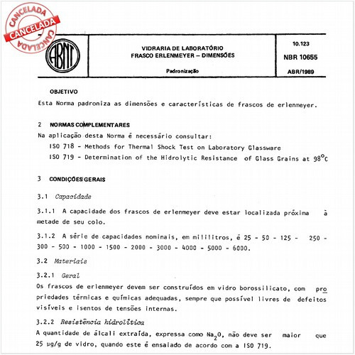 Vidraria de laboratório - Frasco Erlenmeyer - Dimensões