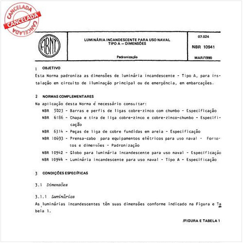 Luminária para luz de governo para uso naval - Dimensões
