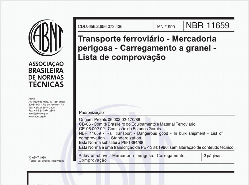 Transporte ferroviário - Mercadoria perigosa - Carregamento a granel - Lista de comprovação - Padronização