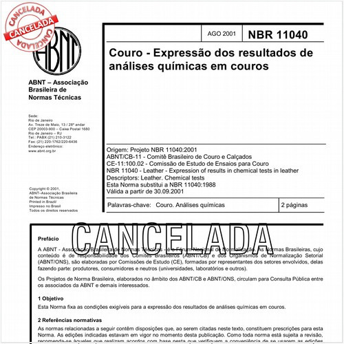 Couro - Expressão dos resultados de análises químicas em couros