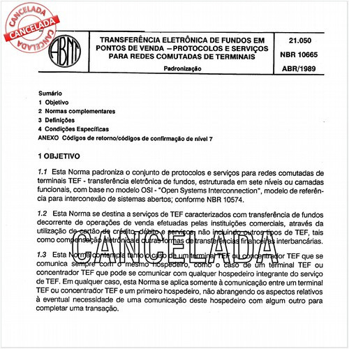 Transferência eletrônica de fundos em pontos de venda - Protocolo e serviços para redes comutadas de terminais