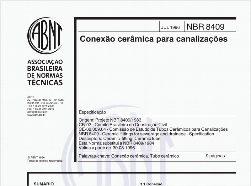 Conexão cerâmica para canalizações - Especificação