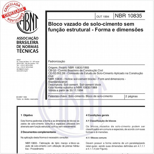Bloco vazado de solo-cimento sem função estrutural - Forma e dimensões