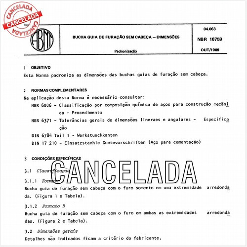 Bucha guia de furação sem cabeça - Dimensões