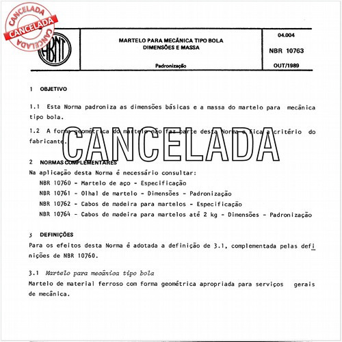Martelo para mecânica tipo bola - Dimensões e massa