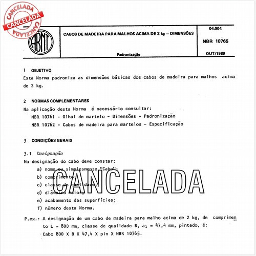 Cabos de madeira para malhos acima de 2 kg - Dimensões