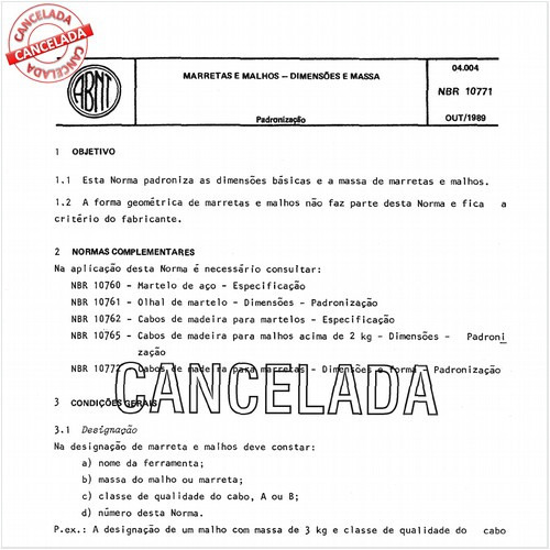 Marretas e malhos - Dimensões e massa