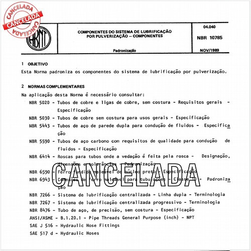 Componentes do sistema de lubrificação por pulverização - Componentes