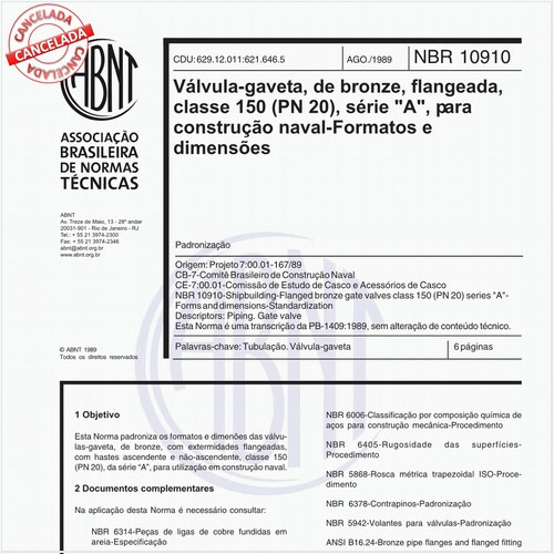 Válvula-gaveta, de bronze, flangeada, classe 150 (PN 20), série "A", para construção naval - Formatos e dimensões
