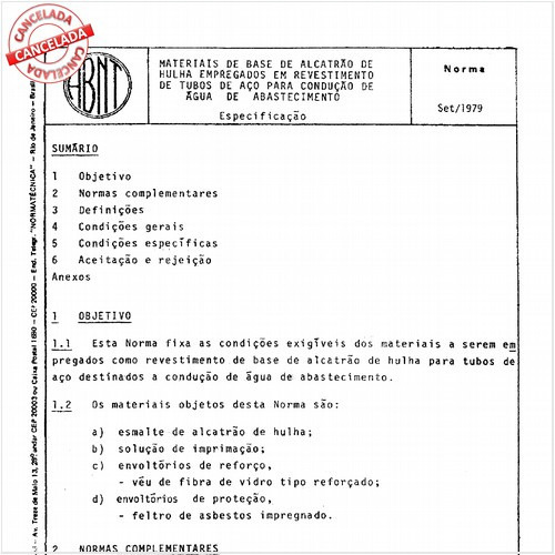 Materiais de base de alcatrão de hulha empregados em revestimento de tubos de aço para condução de água de abastecimento