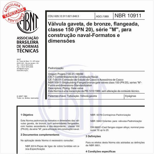 Válvula-gaveta, de bronze, flangeada, classe 150 (PN 20), série "M", para construção naval - Formatos e dimensões