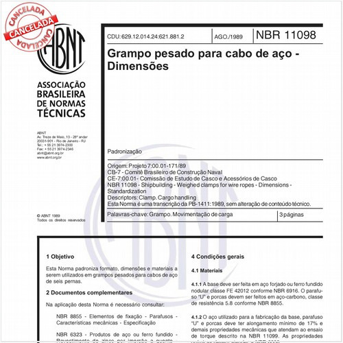 Grampo pesado para cabo de aço - Dimensões