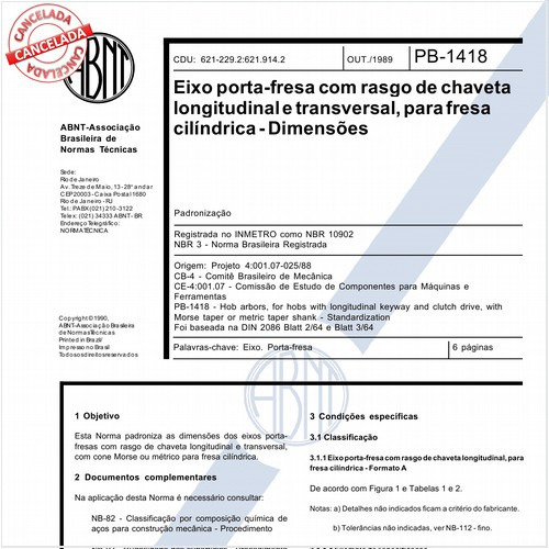 Eixo porta-fresa com rasgo de chaveta longitudinal e transversal, para fresa cilíndrica - Dimensões