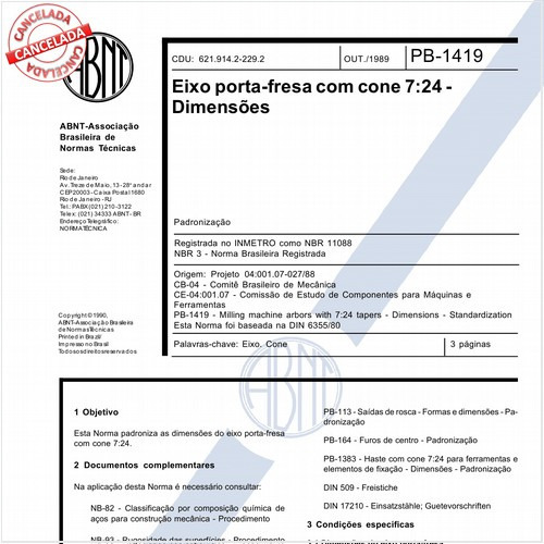 Eixo porta-fresa com cone 7:24 - Dimensões