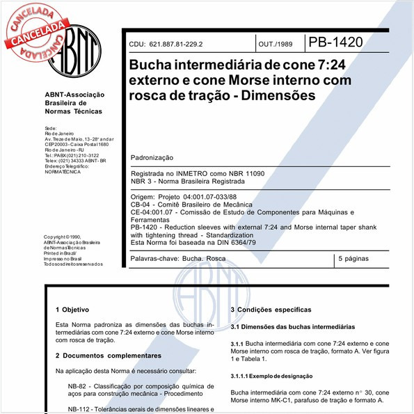 Bucha intermédiaria de cone 7:24 externo e cone Morse interno com rosca de tração - Dimensões