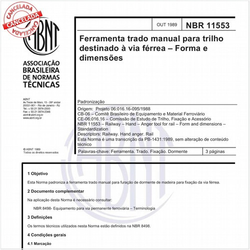 Ferramenta trado manual para trilho destinado à via férrea - Forma e dimensões