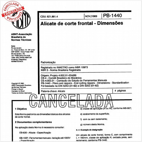 Alicate de corte frontal - Dimensões