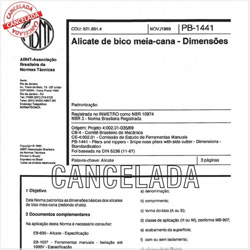 Alicate de bico meia cana - Dimensões