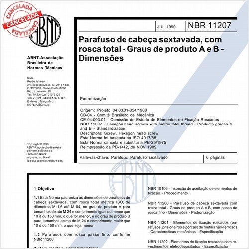 Parafuso de cabeça sextavada, com rosca total - Graus de produto A e B - Dimensões