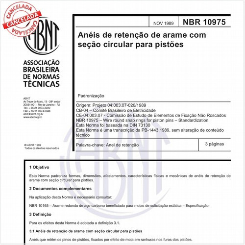 Anéis de retenção de arame com seção circular para pistões