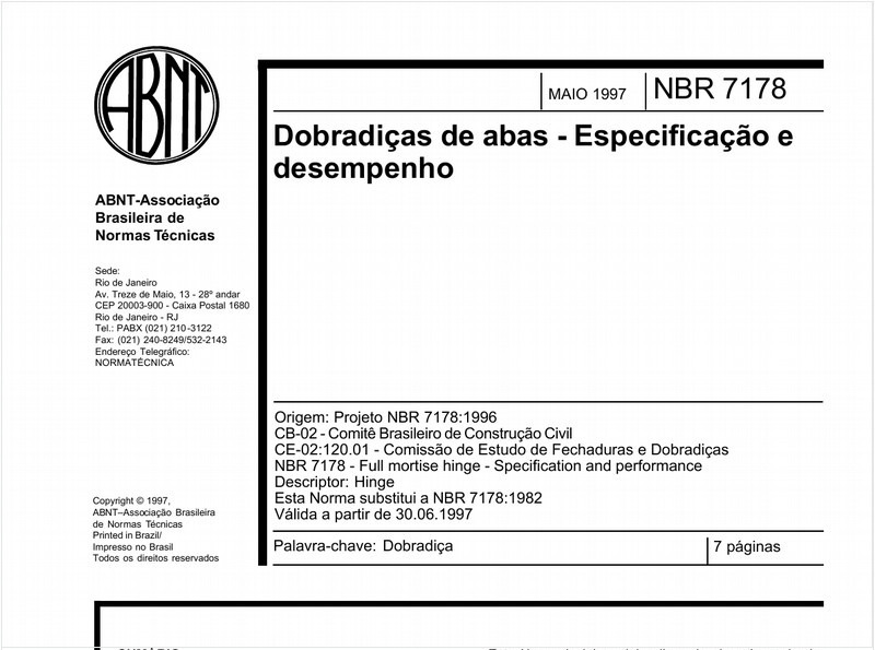 Dobradiças de abas - Especificação e desempenho