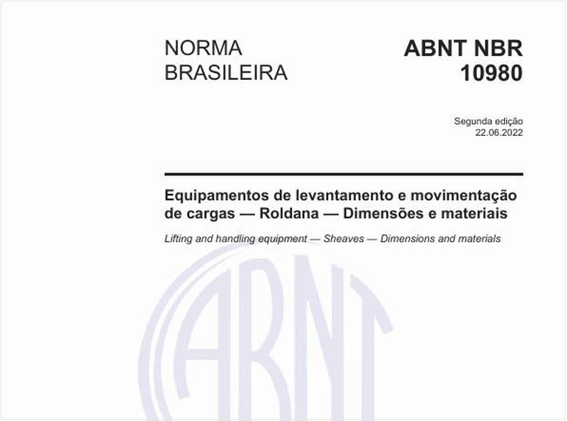 Equipamentos de levantamento e movimentação de cargas - Roldana - Dimensões e materiais