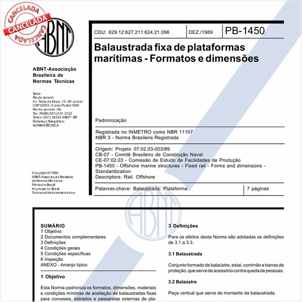 Balaustrada fixa de plataformas marítimas - Formatos e dimensões