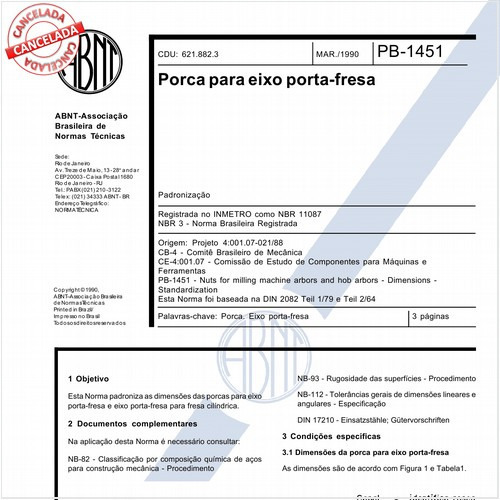 Porca para eixo porta-fresa