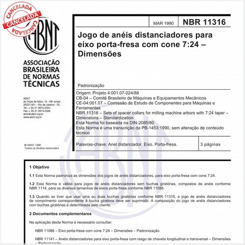 Jogo de anéis distanciadores para eixo porta-fresa com cone 7:24 - Dimensões