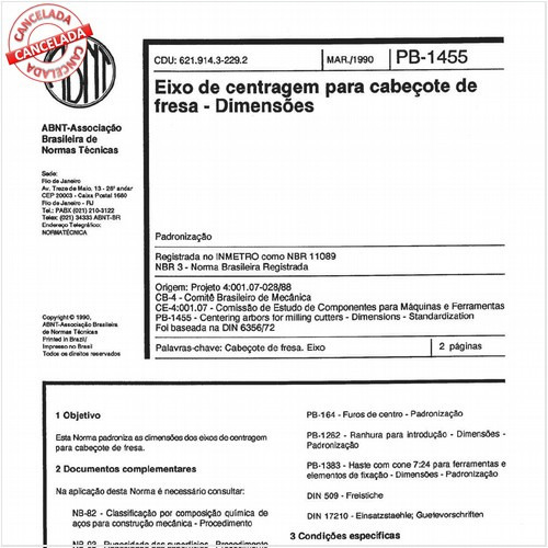 Eixo de centragem para cabeçote de fresa - Dimensões