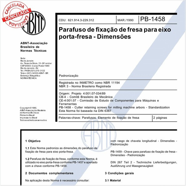 Parafuso de fixação de fresa para eixo porta-fresa - Dimensões