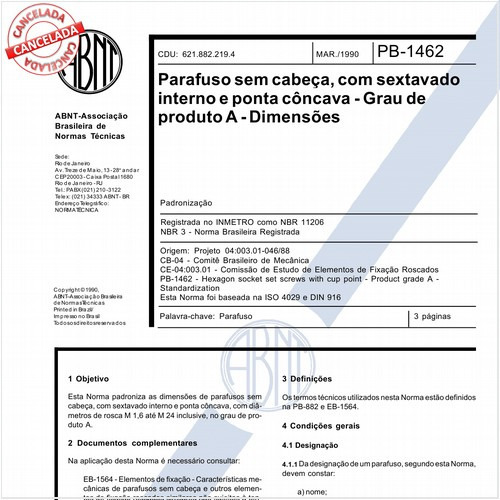 Parafuso sem cabeça, com sextavado interno e ponta côncava - Grau de produto A - Dimensões