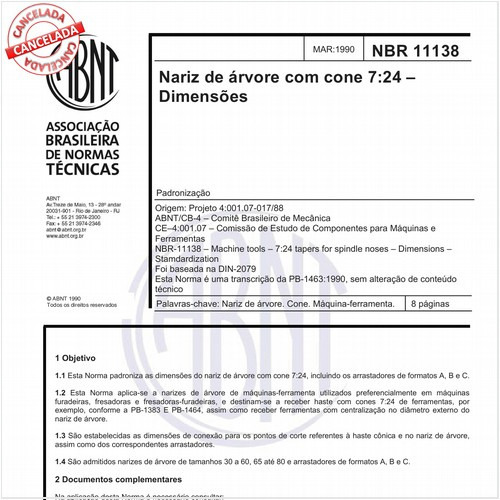 Nariz de árvore com cone 7:24 - Dimensões