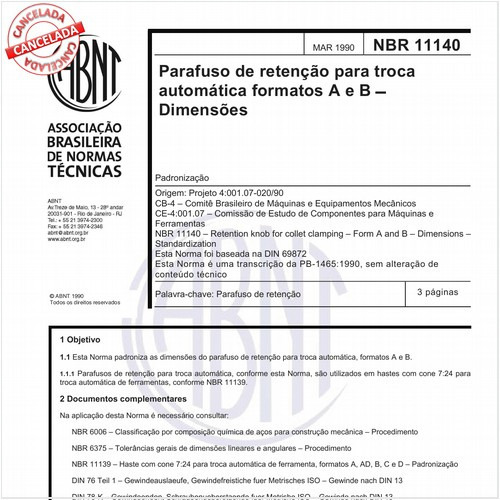 Parafuso de retenção para troca automática formatos A e B - Dimensões