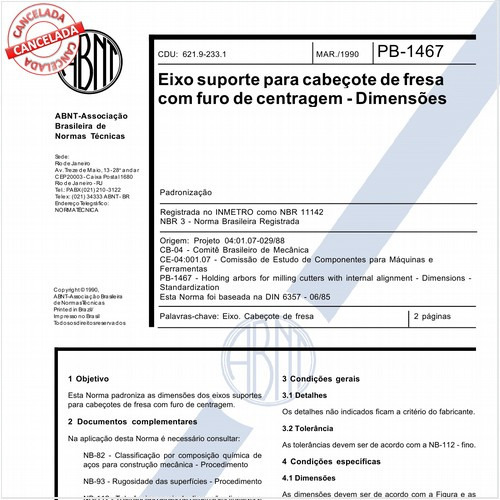Eixo suporte para cabeçote de fresa com furo de centragem - Dimensões